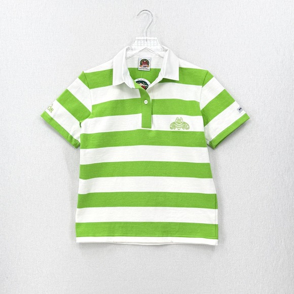 BARBARIAN RUGBY WEAR Tops - BARBARIAN RUGBY WEAR Womens Polo Shirt Medium Green White Stripe Patron Bee NEW
